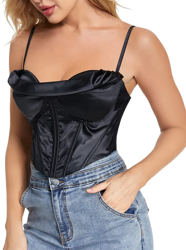 Satin Spaghetti Strap Zip Back Clubwear Camis Crop Top