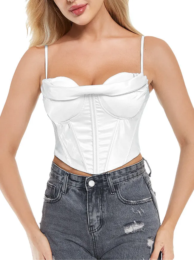 Satin Spaghetti Strap Zip Back Clubwear Camis Crop Top