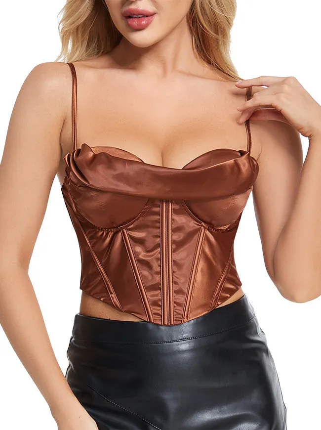 Satin Spaghetti Strap Zip Back Clubwear Camis Crop Top