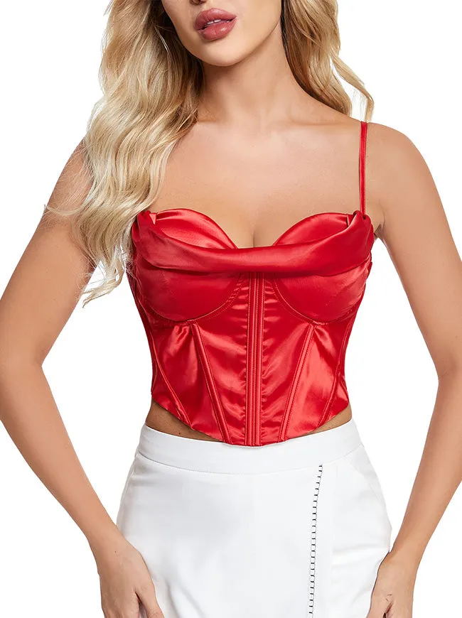 Satin Spaghetti Strap Zip Back Clubwear Camis Crop Top