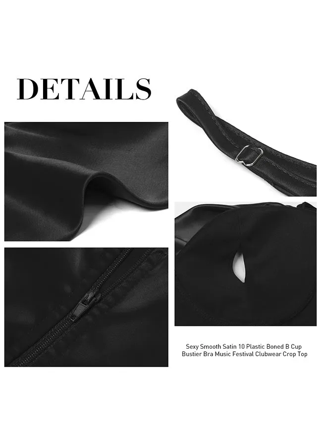 Satin Spaghetti Strap Zip Back Clubwear Camis Crop Top
