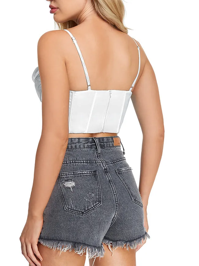 Satin Spaghetti Strap Zip Back Clubwear Camis Crop Top