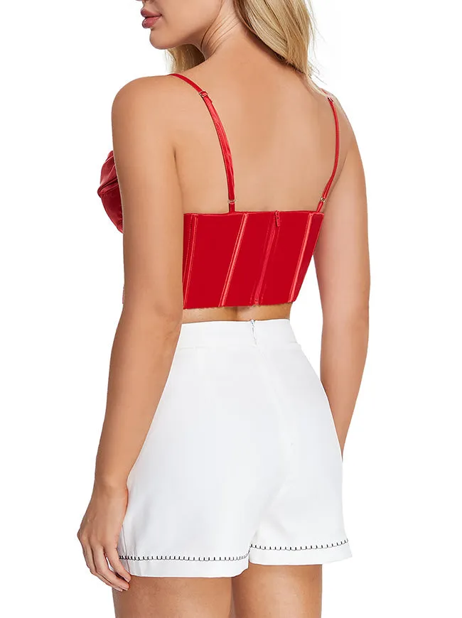 Satin Spaghetti Strap Zip Back Clubwear Camis Crop Top