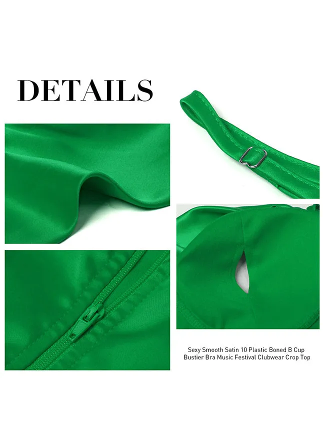 Satin Spaghetti Strap Zip Back Clubwear Camis Crop Top