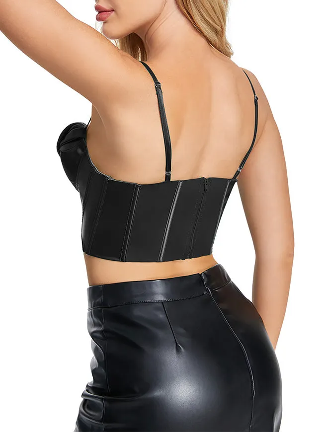 Satin Spaghetti Strap Zip Back Clubwear Camis Crop Top