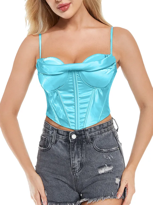 Satin Spaghetti Strap Zip Back Clubwear Camis Crop Top