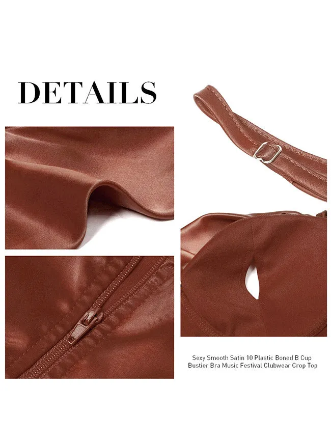 Satin Spaghetti Strap Zip Back Clubwear Camis Crop Top