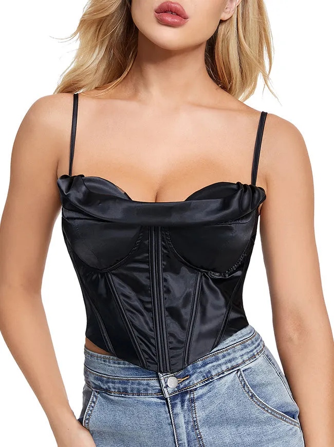 Satin Spaghetti Strap Zip Back Clubwear Camis Crop Top