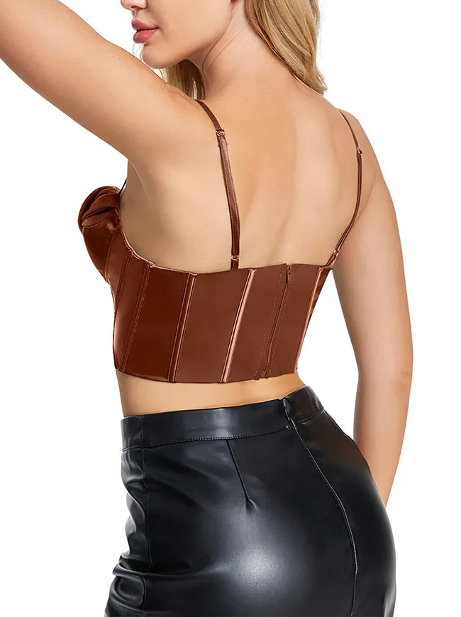 Satin Spaghetti Strap Zip Back Clubwear Camis Crop Top