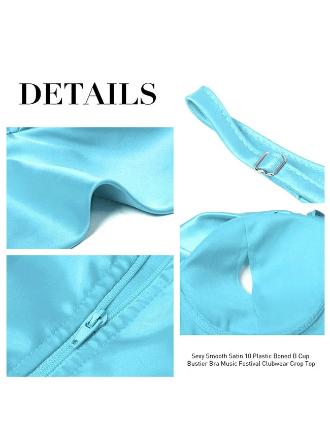 Satin Spaghetti Strap Zip Back Clubwear Camis Crop Top