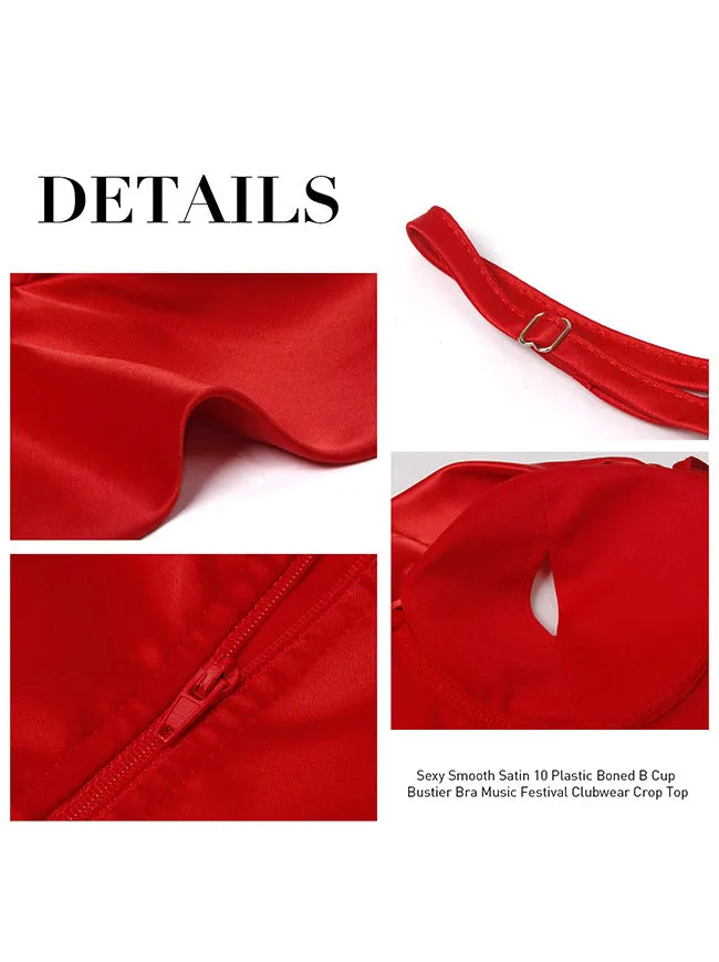 Satin Spaghetti Strap Zip Back Clubwear Camis Crop Top
