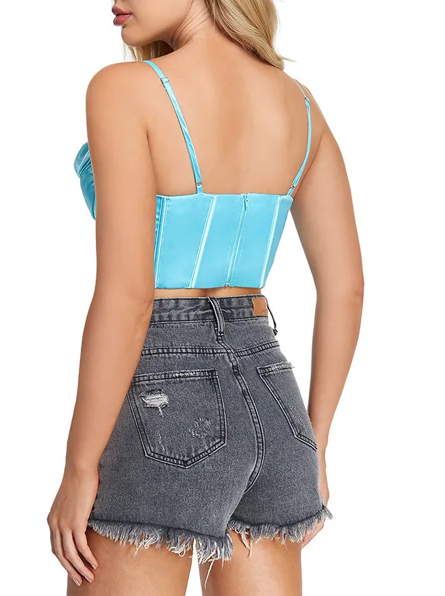 Satin Spaghetti Strap Zip Back Clubwear Camis Crop Top