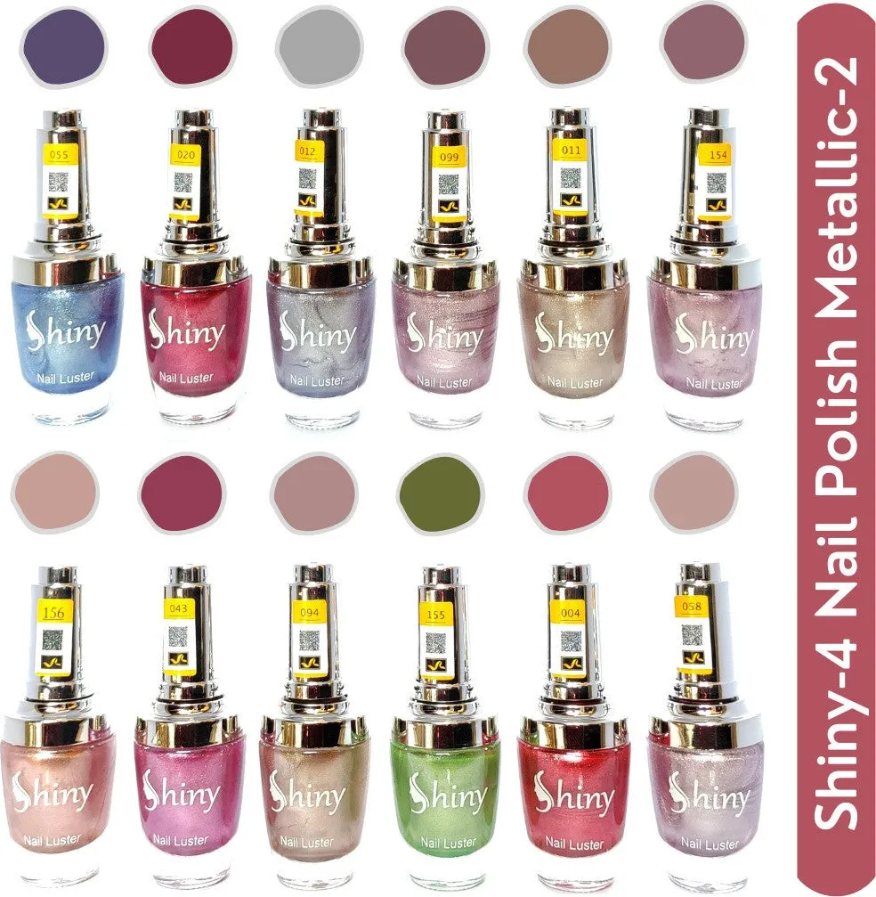 Shiny Mattalic- 2 Nail Polish Shiny-  4 (Pack of 12, 9.9ML Each)