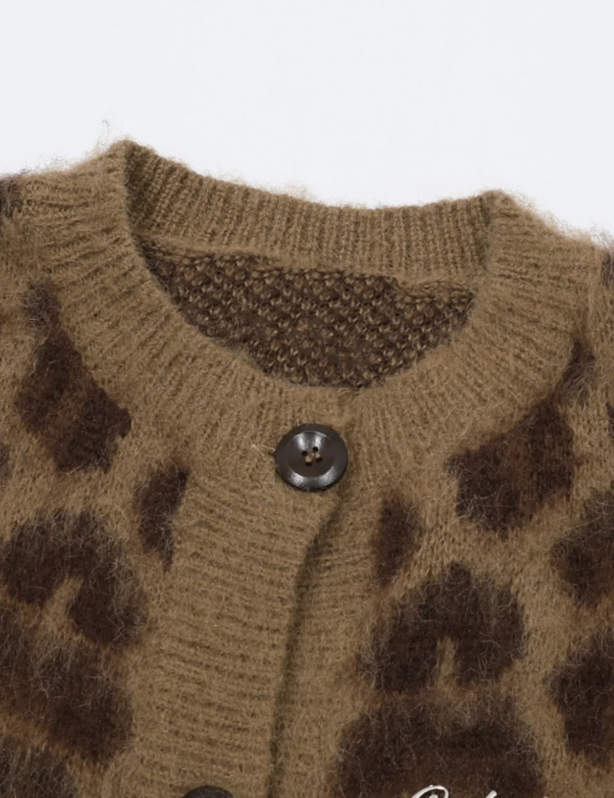SILENT VORTEX Leopard Print Down Long Sleeve Fuzzy Cardigan Sweaters