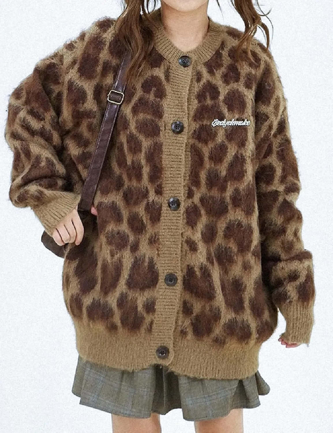 SILENT VORTEX Leopard Print Down Long Sleeve Fuzzy Cardigan Sweaters