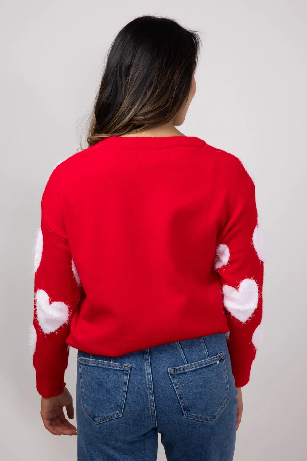 Simply Southern Fuzzy Heart Sweater for Women in Red | PP-0224-SWTR-FZY-VALRED