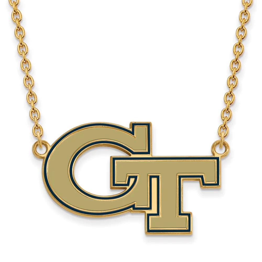 Sterling Silver Gold-plated Georgia Institute of Technology G-T Large Enameled Pendant 18 inch Necklace