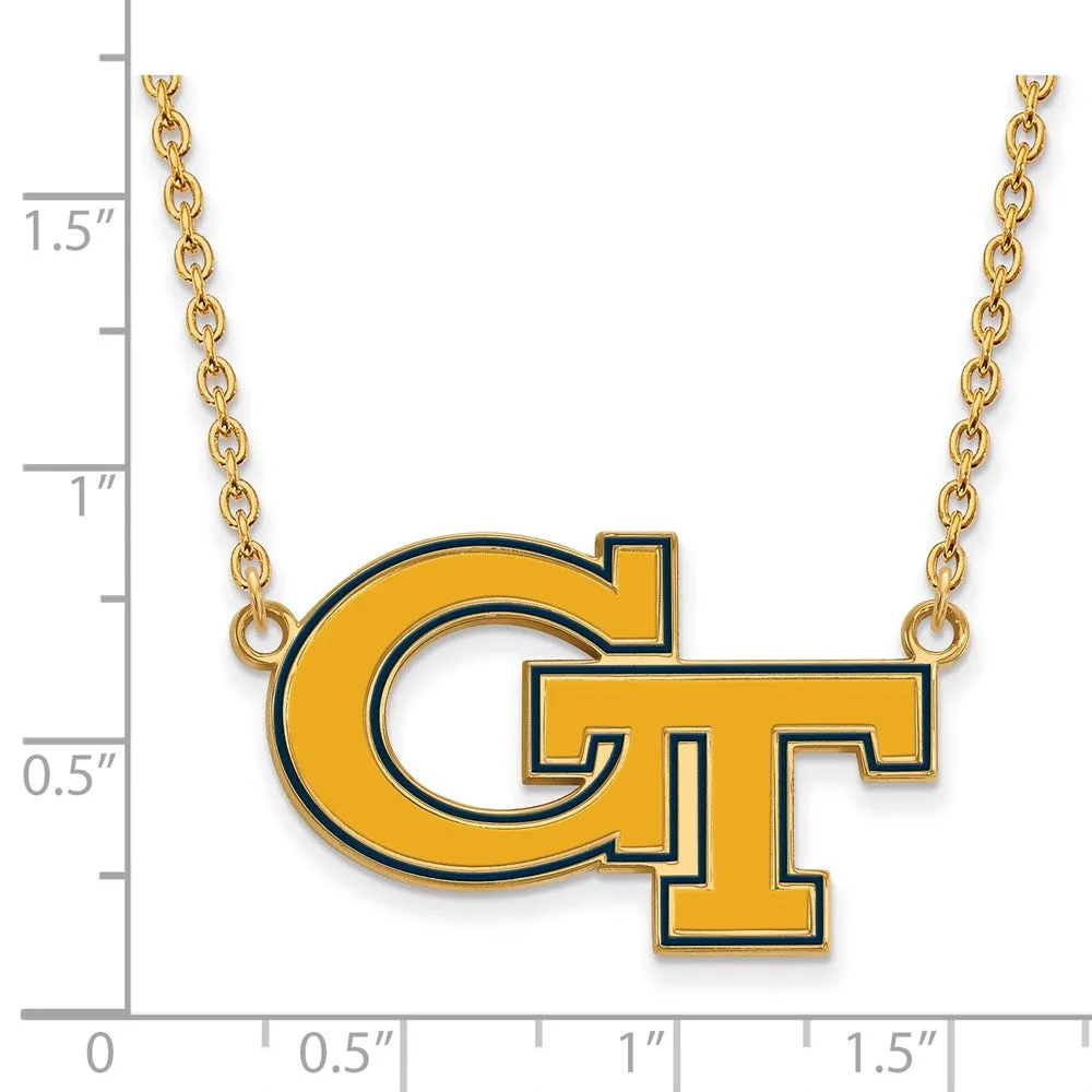 Sterling Silver Gold-plated Georgia Institute of Technology G-T Large Enameled Pendant 18 inch Necklace