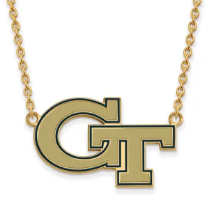 Sterling Silver Gold-plated Georgia Institute of Technology G-T Large Enameled Pendant 18 inch Necklace