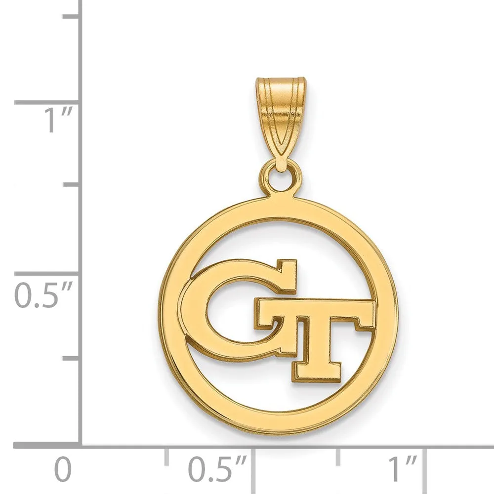 Sterling Silver Gold-plated Georgia Institute of Technology G-T Medium Circle Pendant