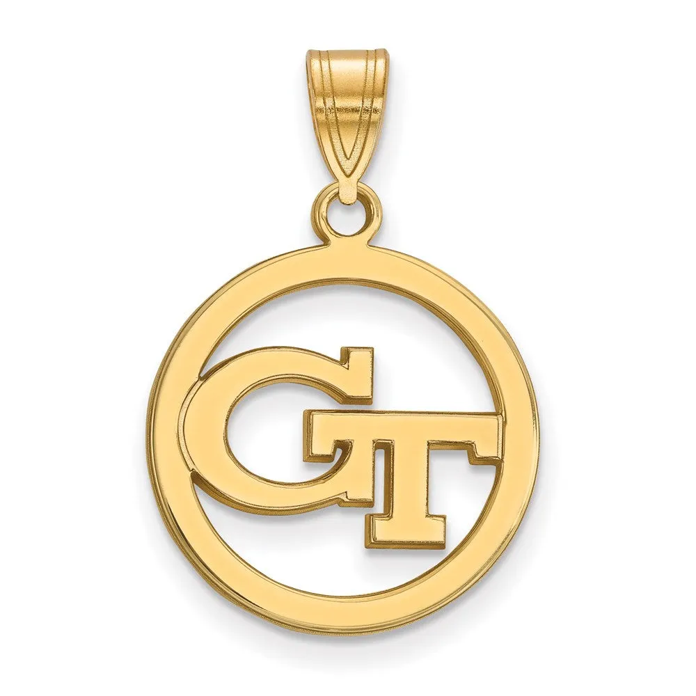 Sterling Silver Gold-plated Georgia Institute of Technology G-T Medium Circle Pendant