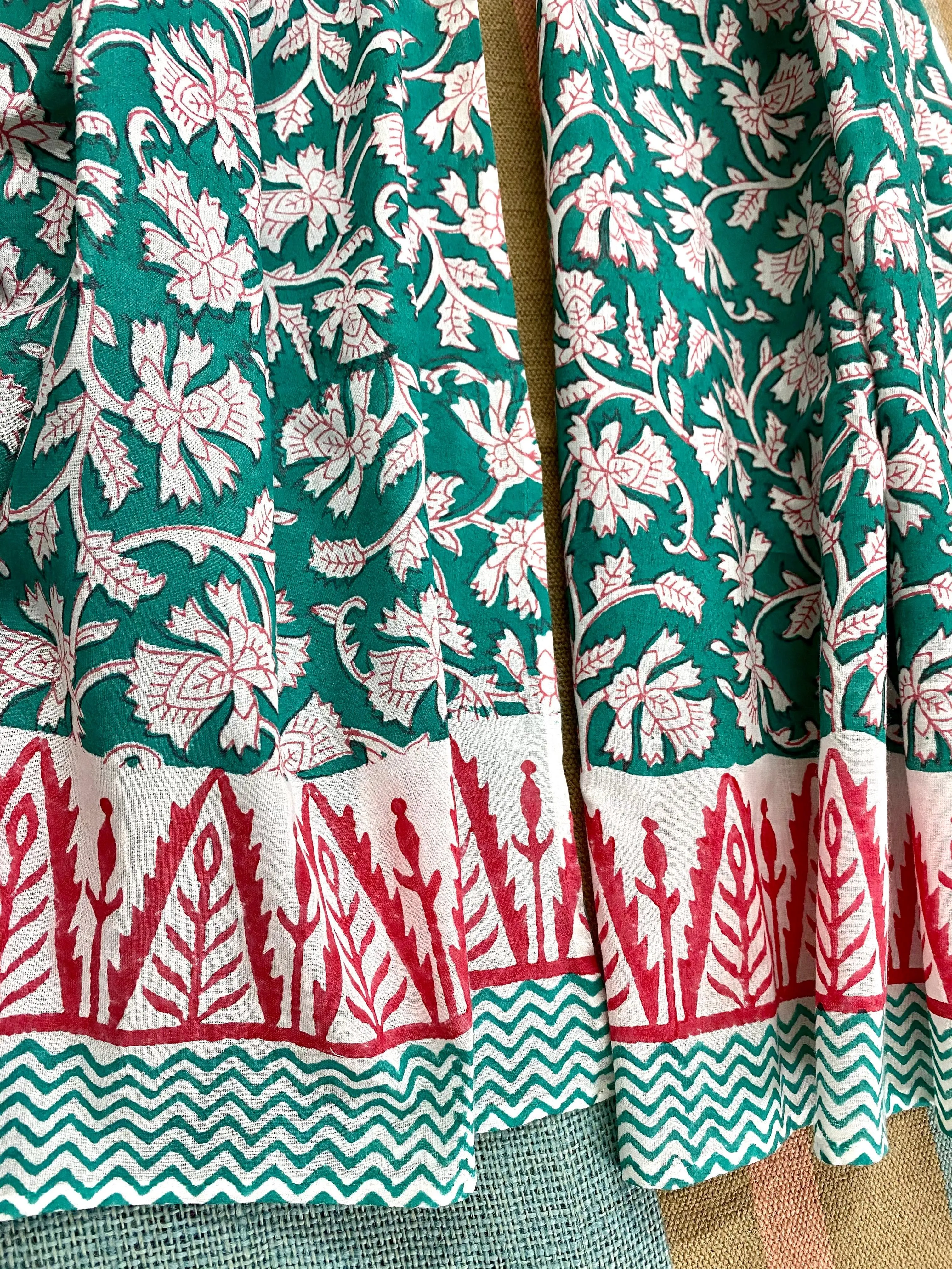 Teal Tango Kalamkari Block Printed Voile Cotton Scarf