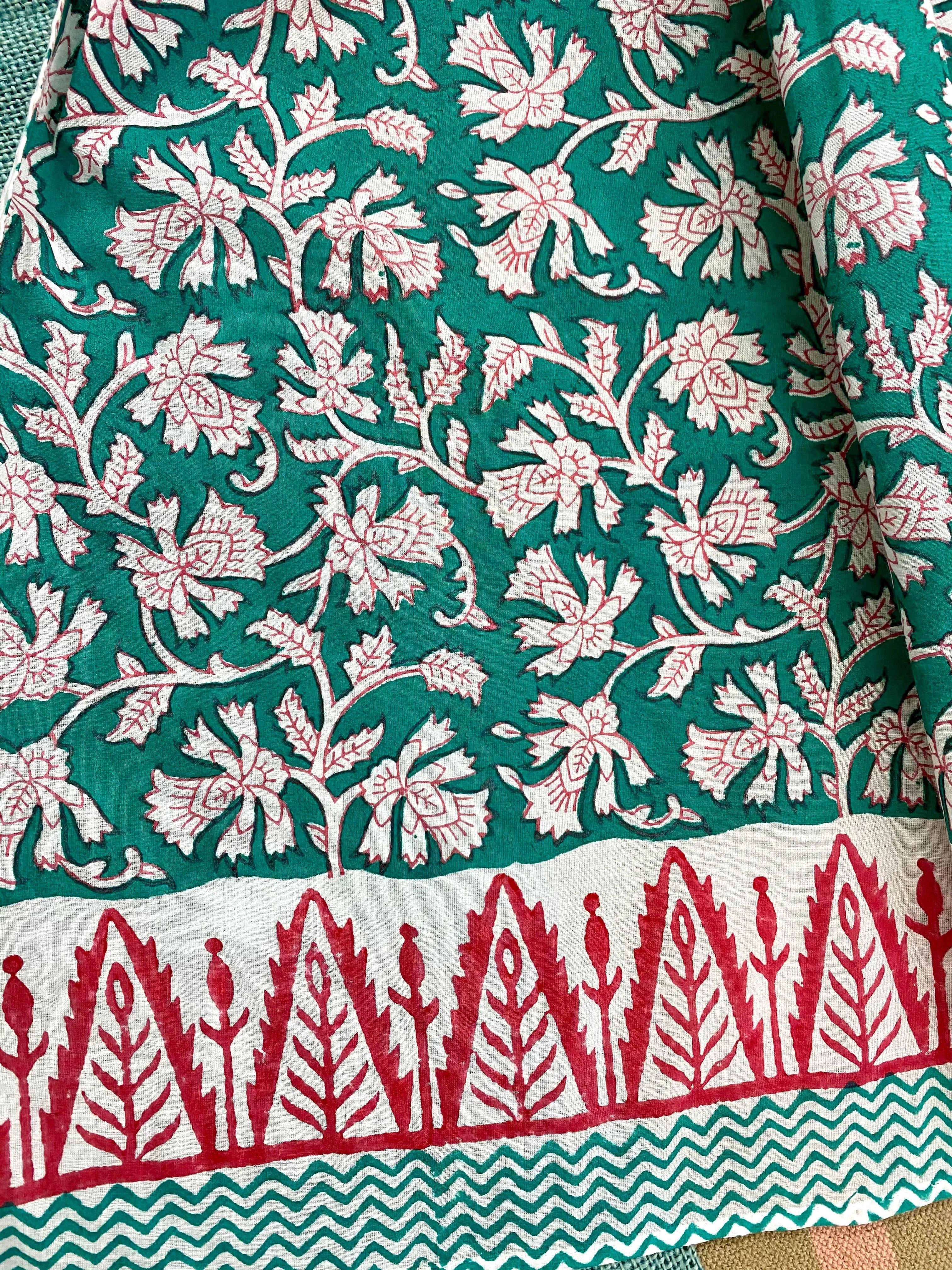 Teal Tango Kalamkari Block Printed Voile Cotton Scarf