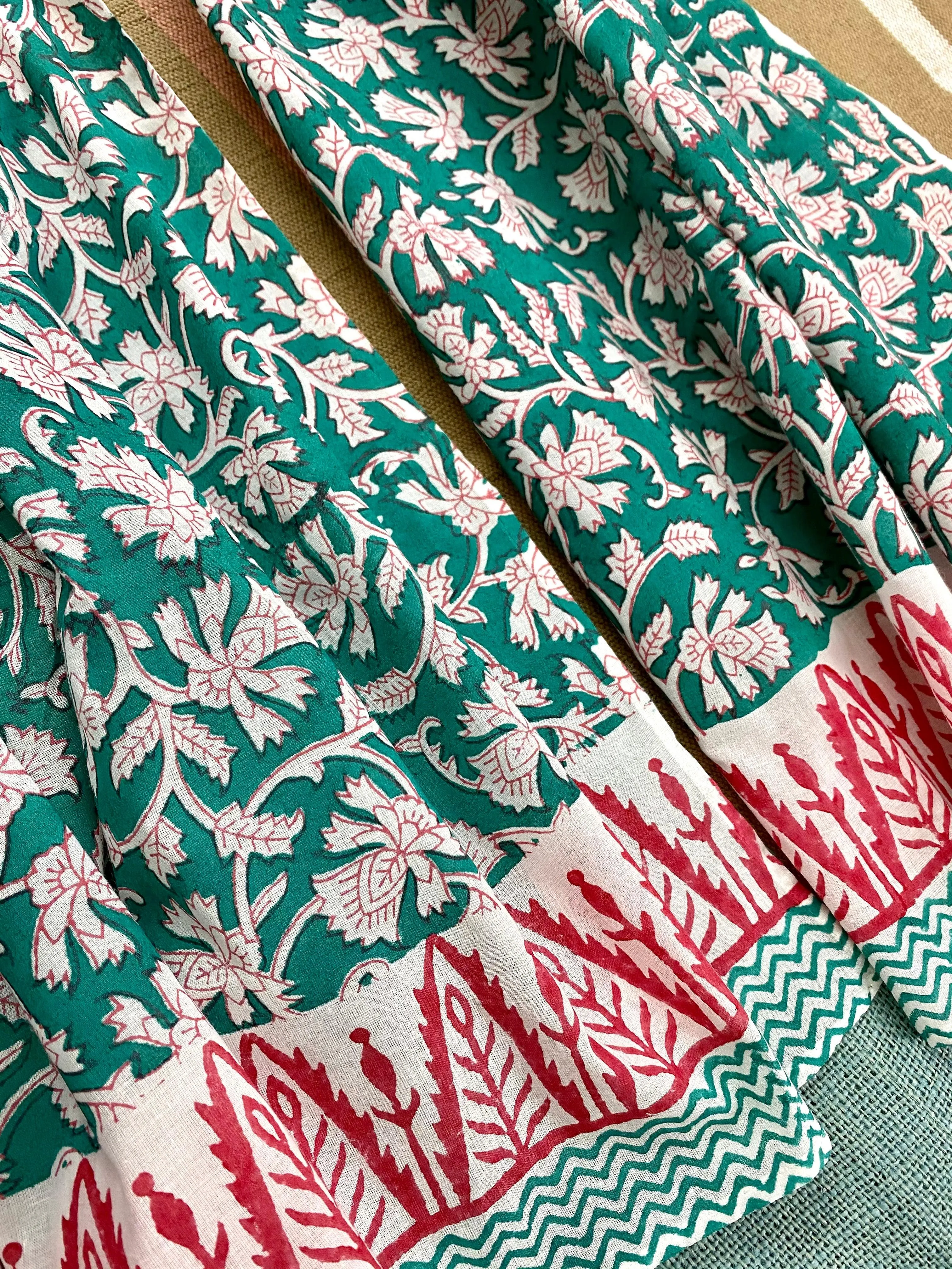 Teal Tango Kalamkari Block Printed Voile Cotton Scarf