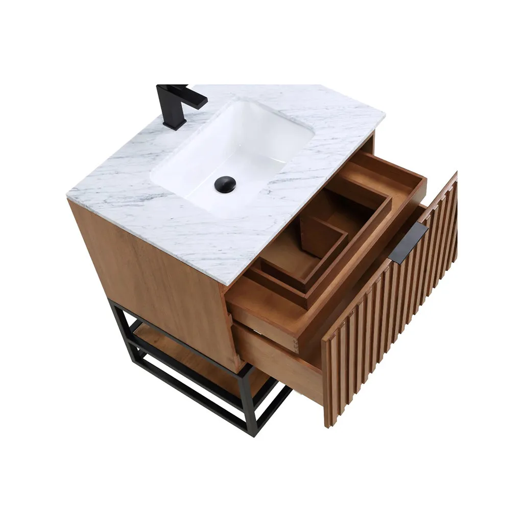 Terra 2 Drawers Bathroom Vanity with Carrara Marble Sink - Floor Mount - 30" Wood/Walnut/Matt Black