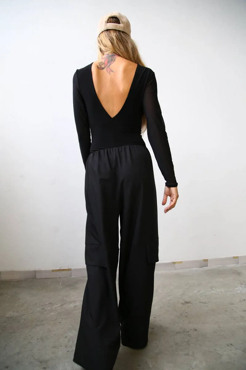 The Sable Tulle V-Neck Bodysuit