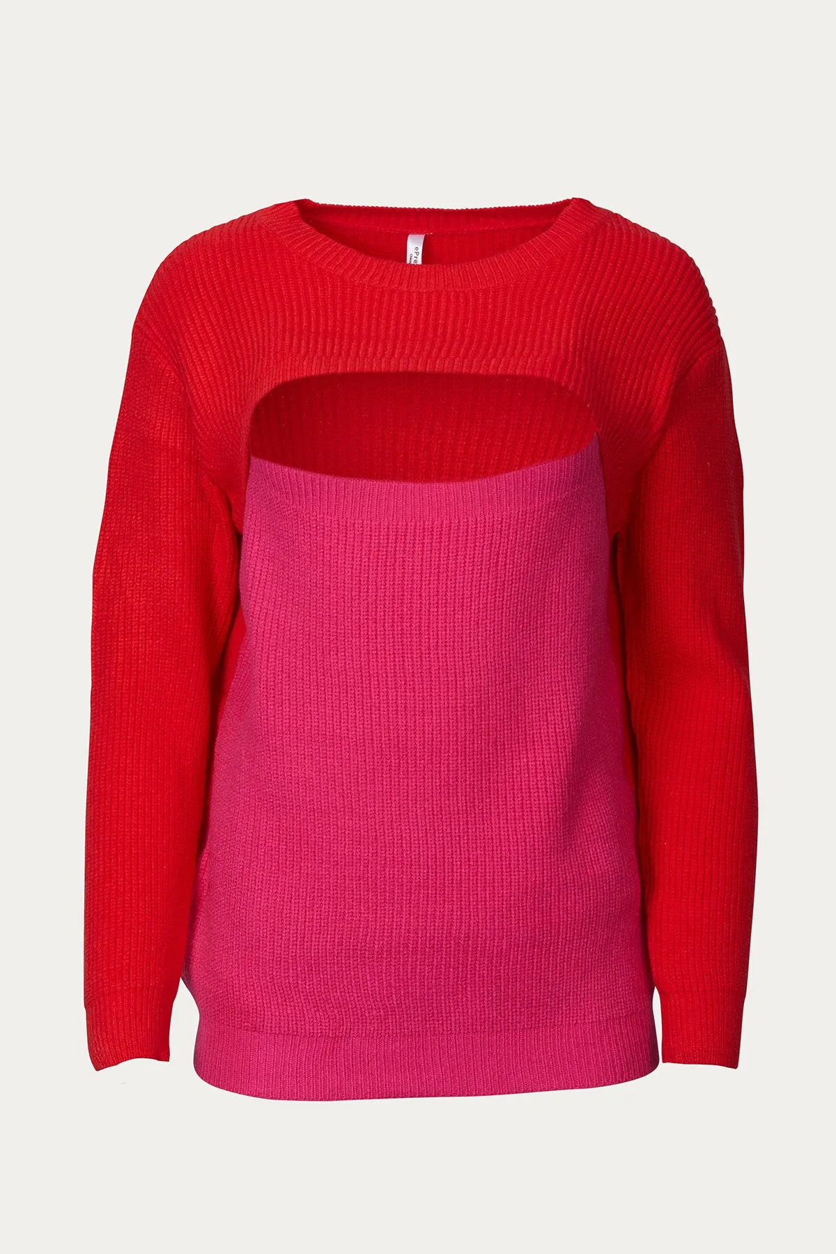 TWO-TONE COLORBLOCK CUTOUT SWEATER