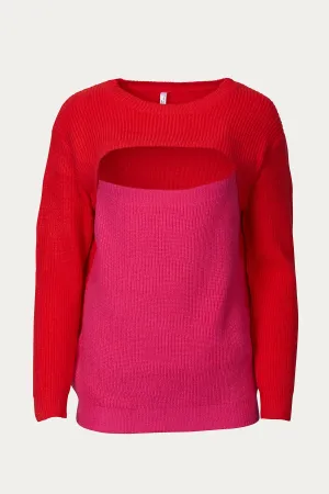 TWO-TONE COLORBLOCK CUTOUT SWEATER