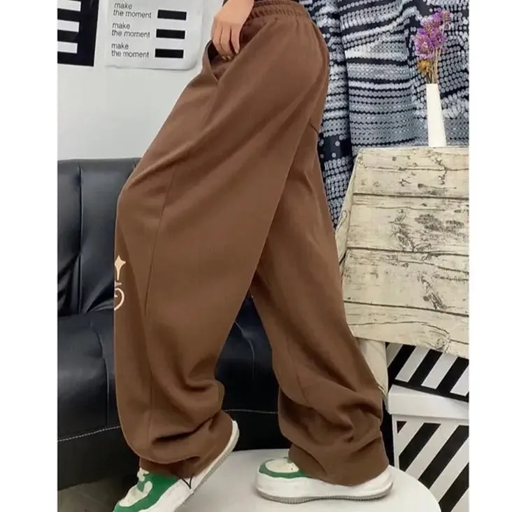 Unisex brown Y2K pattern jogging pants