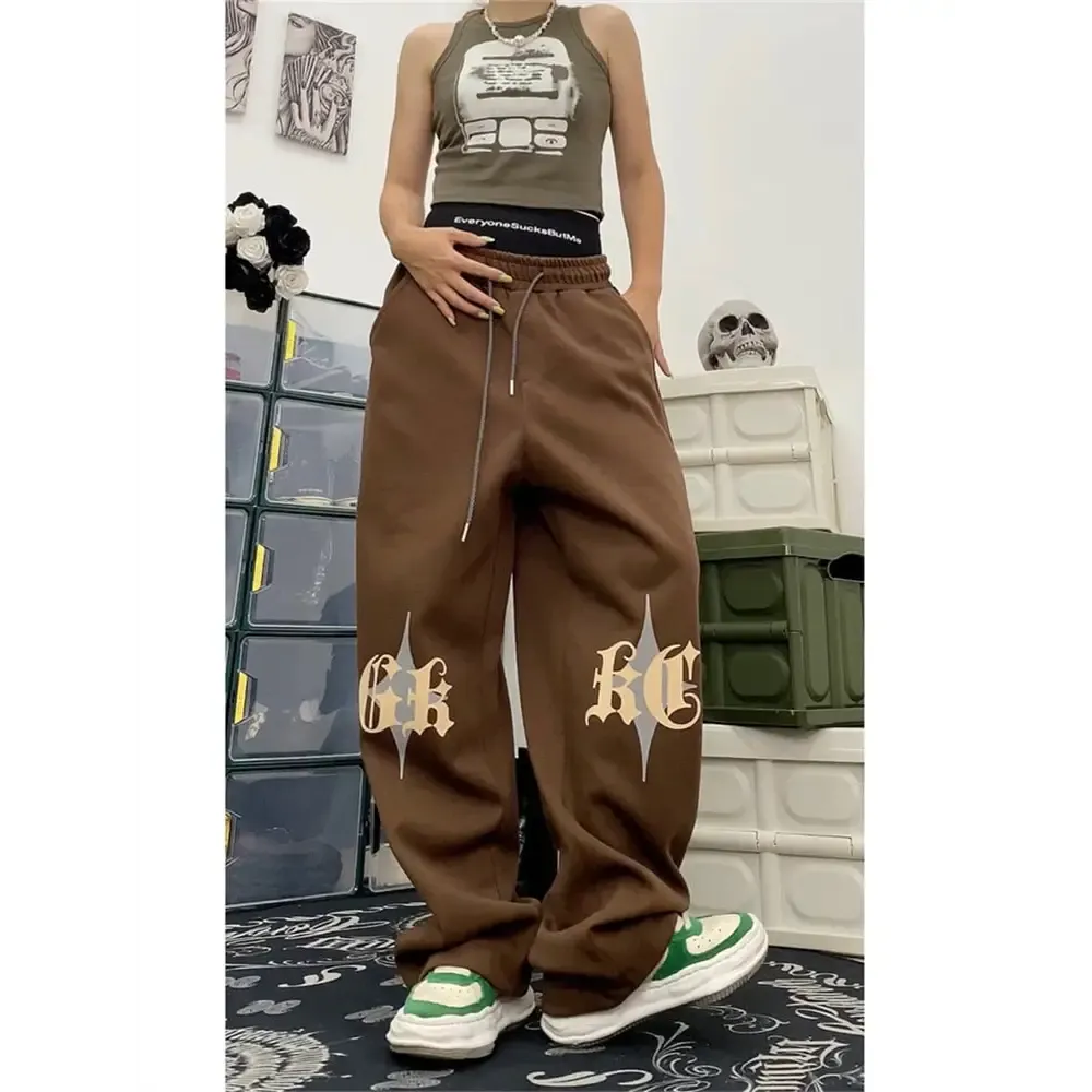 Unisex brown Y2K pattern jogging pants