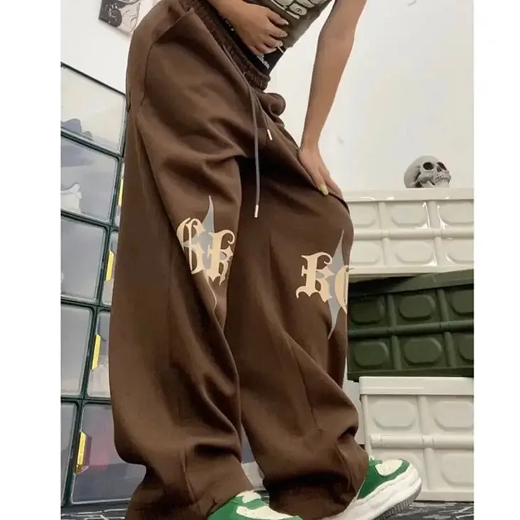 Unisex brown Y2K pattern jogging pants