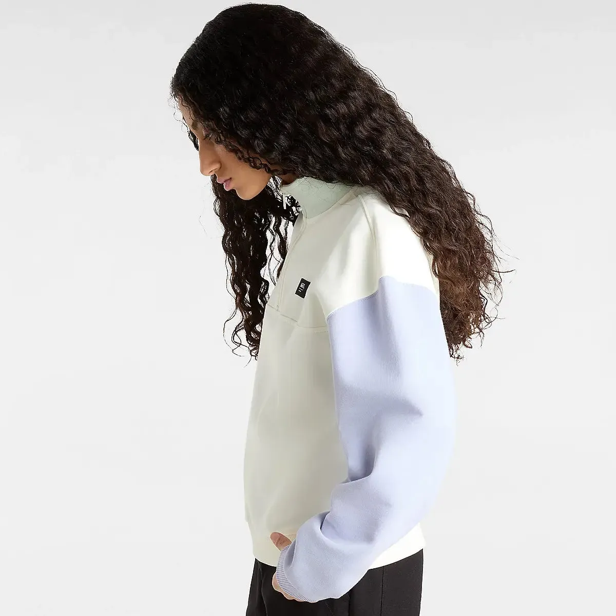 Vans Colourblock Half Zip Mock Neck Sweatshirt - Marshmallow/Cosmic Sky
