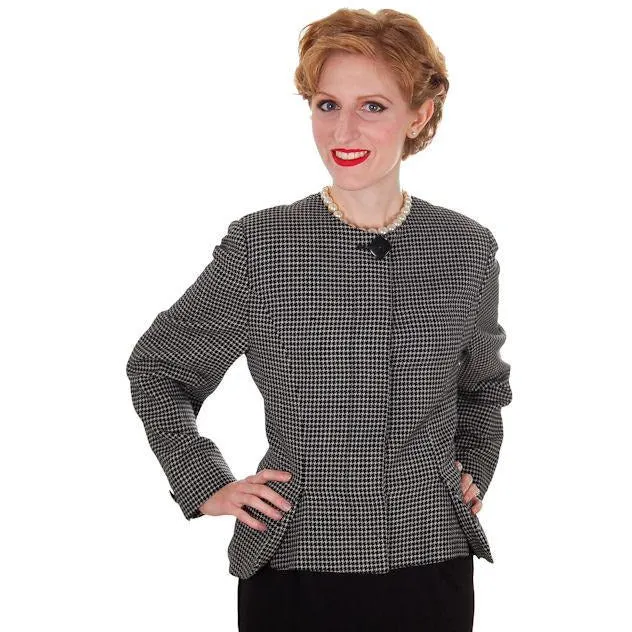 Vintage Ladies Herringbone Tweed Wool Peplum  Blazer Guy Laroche 1980s