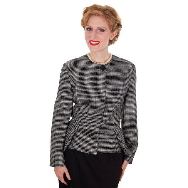 Vintage Ladies Herringbone Tweed Wool Peplum  Blazer Guy Laroche 1980s