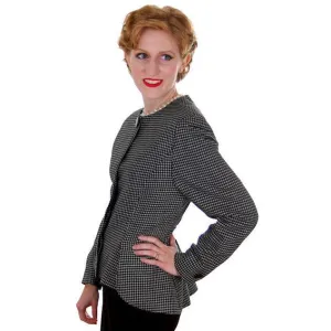 Vintage Ladies Herringbone Tweed Wool Peplum  Blazer Guy Laroche 1980s