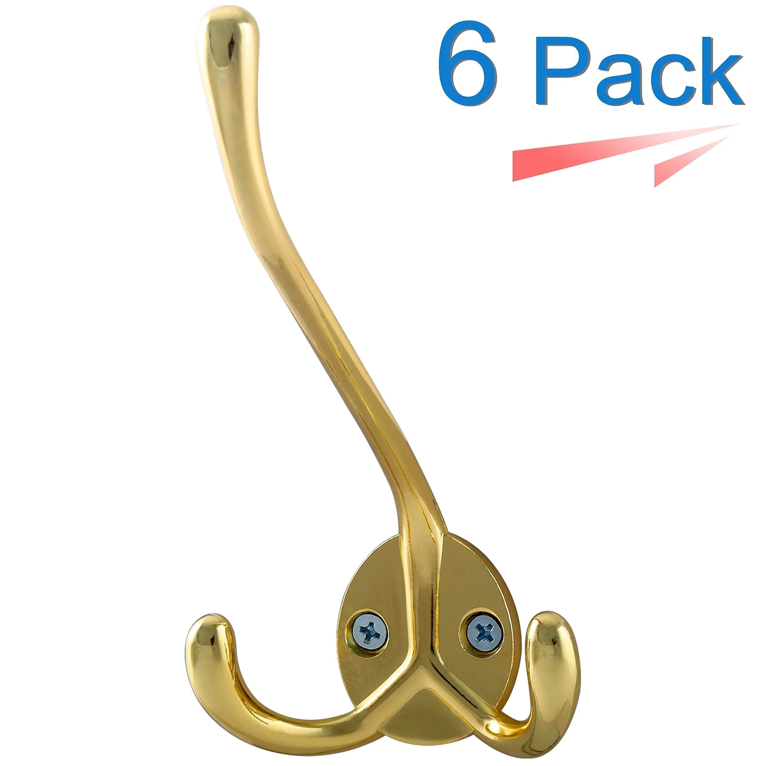 WEBI 6 Set Bling Triple Coat Hanger Hat Rack Bath Towel Clothes Key Hook Rail Garment Holder, Wall Mounted Entryway Kitchen Home Office Garage Organizer Storage, Gold-Zinc Alloy