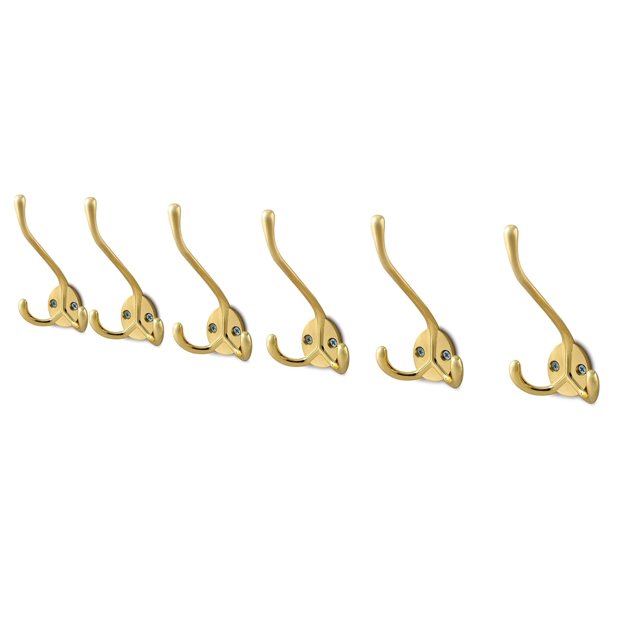 WEBI 6 Set Bling Triple Coat Hanger Hat Rack Bath Towel Clothes Key Hook Rail Garment Holder, Wall Mounted Entryway Kitchen Home Office Garage Organizer Storage, Gold-Zinc Alloy
