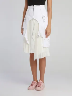 White Asymmetric Accordion Skirt
