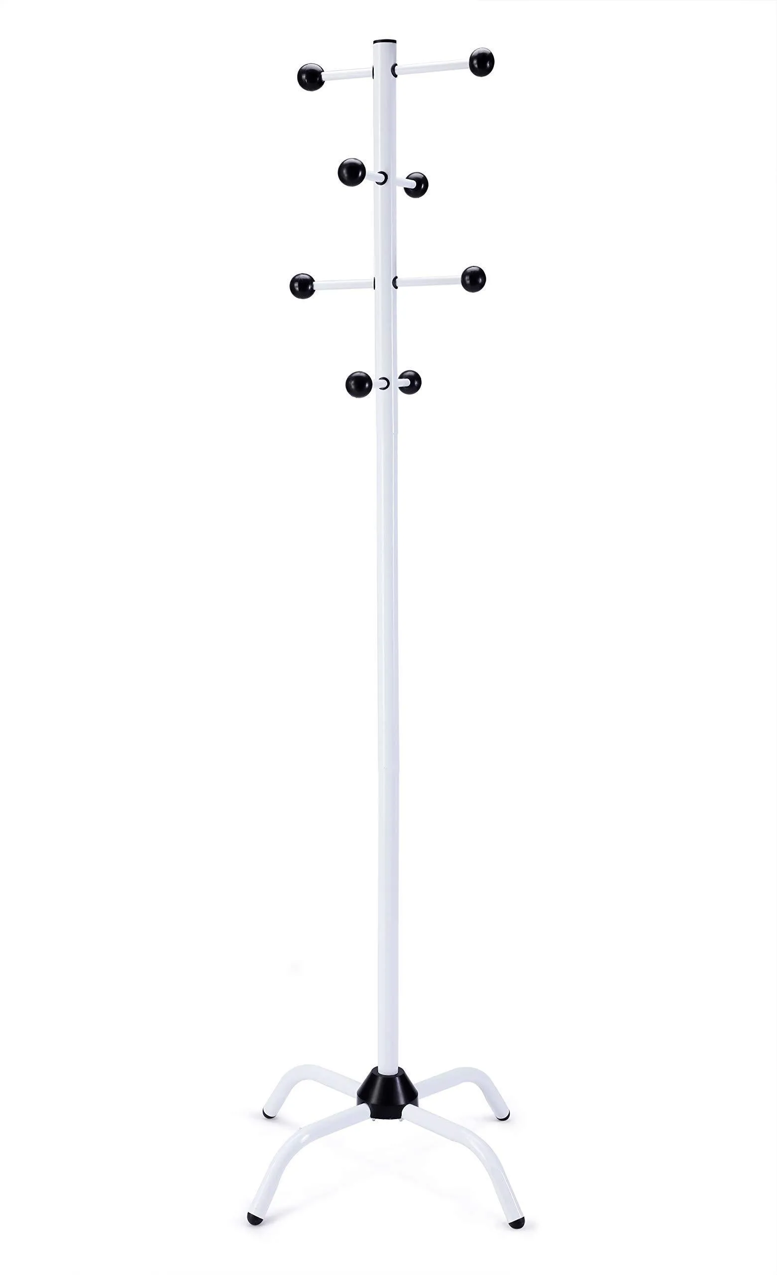 WILSHINE Coat Tree Rack Free Standing Coat Hanger Stand White Metal Modern for Office/Entryway with 8 Movable Hooks 4 Feet Base