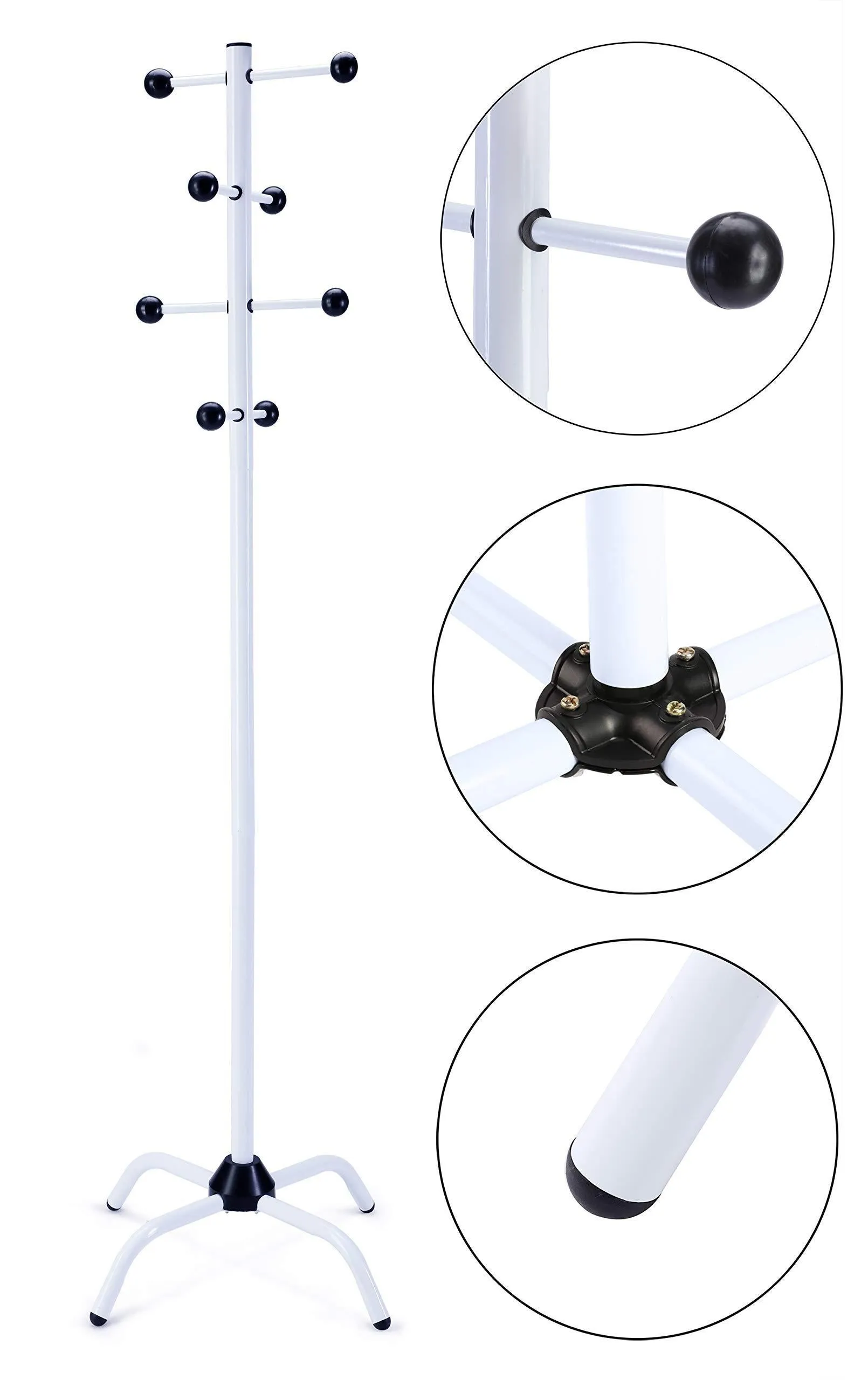 WILSHINE Coat Tree Rack Free Standing Coat Hanger Stand White Metal Modern for Office/Entryway with 8 Movable Hooks 4 Feet Base