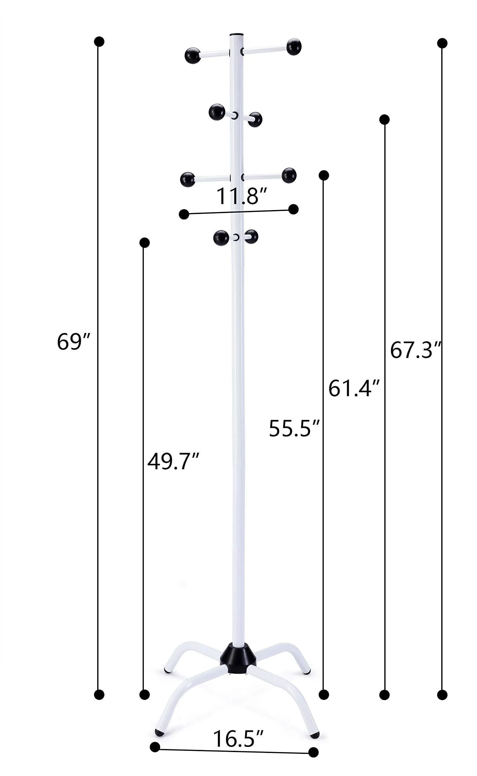 WILSHINE Coat Tree Rack Free Standing Coat Hanger Stand White Metal Modern for Office/Entryway with 8 Movable Hooks 4 Feet Base