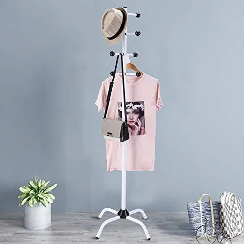 WILSHINE Coat Tree Rack Free Standing Coat Hanger Stand White Metal Modern for Office/Entryway with 8 Movable Hooks 4 Feet Base