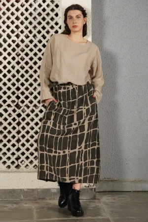 Winston Linen Blend Skirt in Khaki