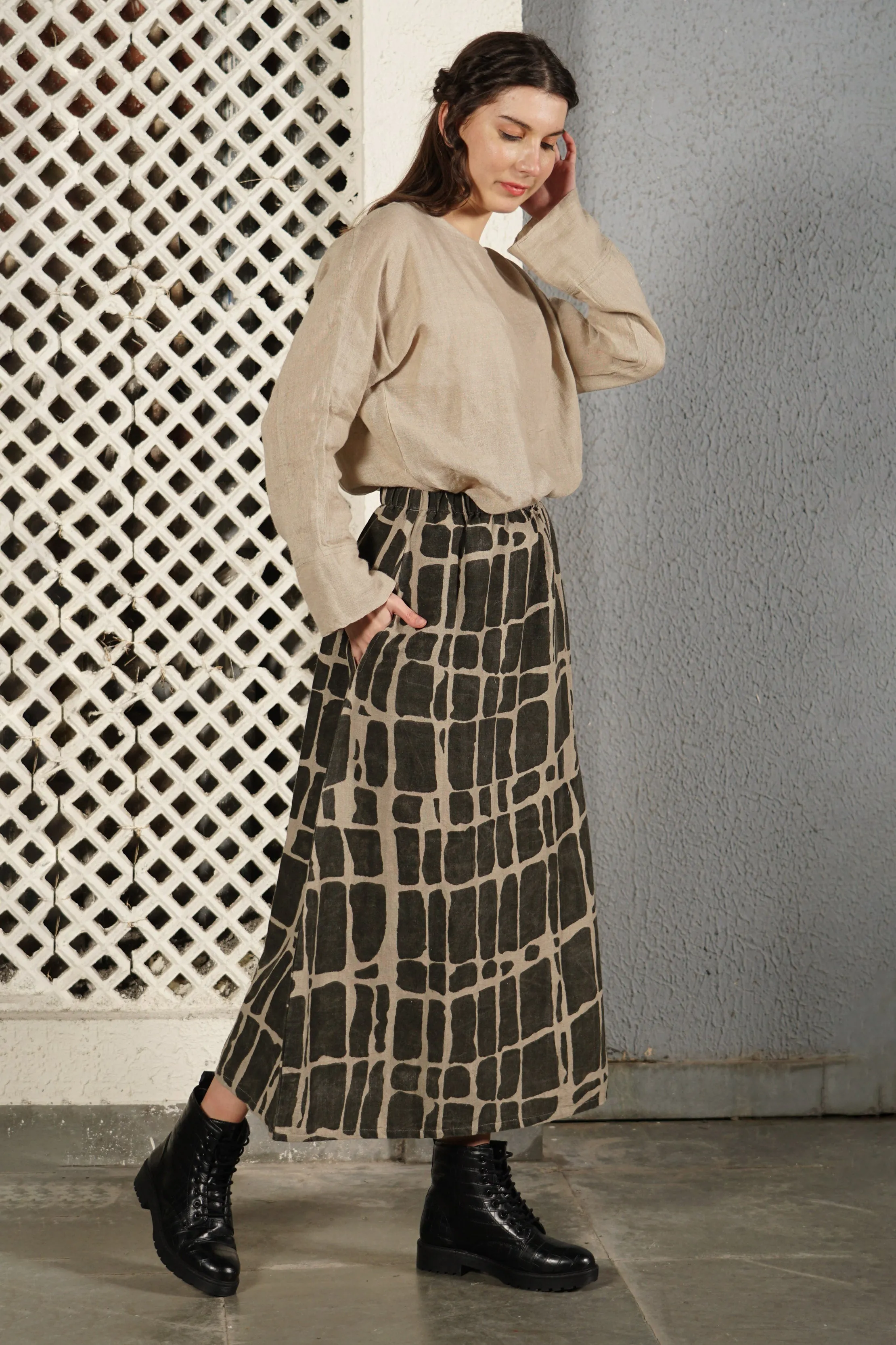 Winston Linen Blend Skirt in Khaki