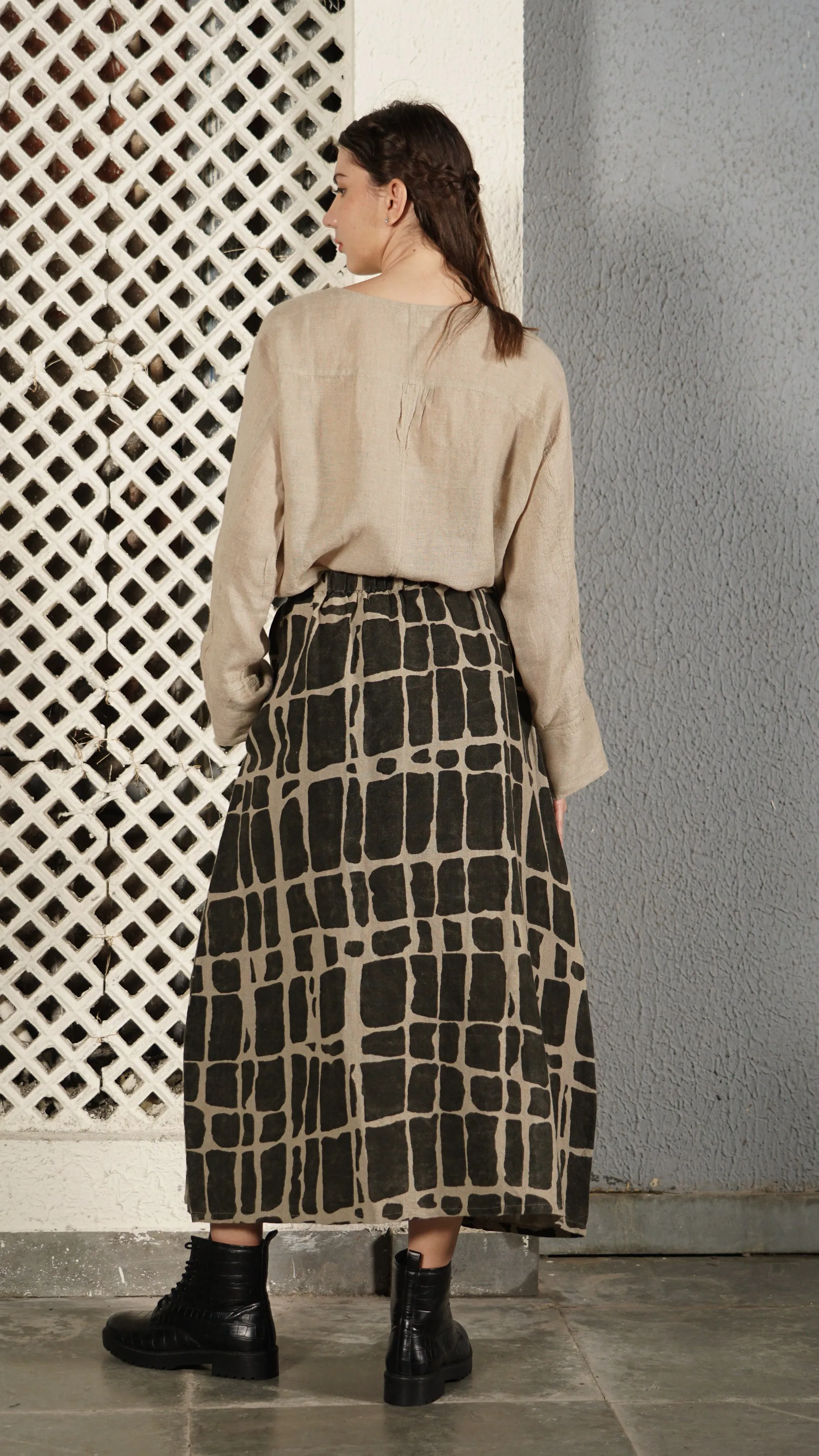 Winston Linen Blend Skirt in Khaki