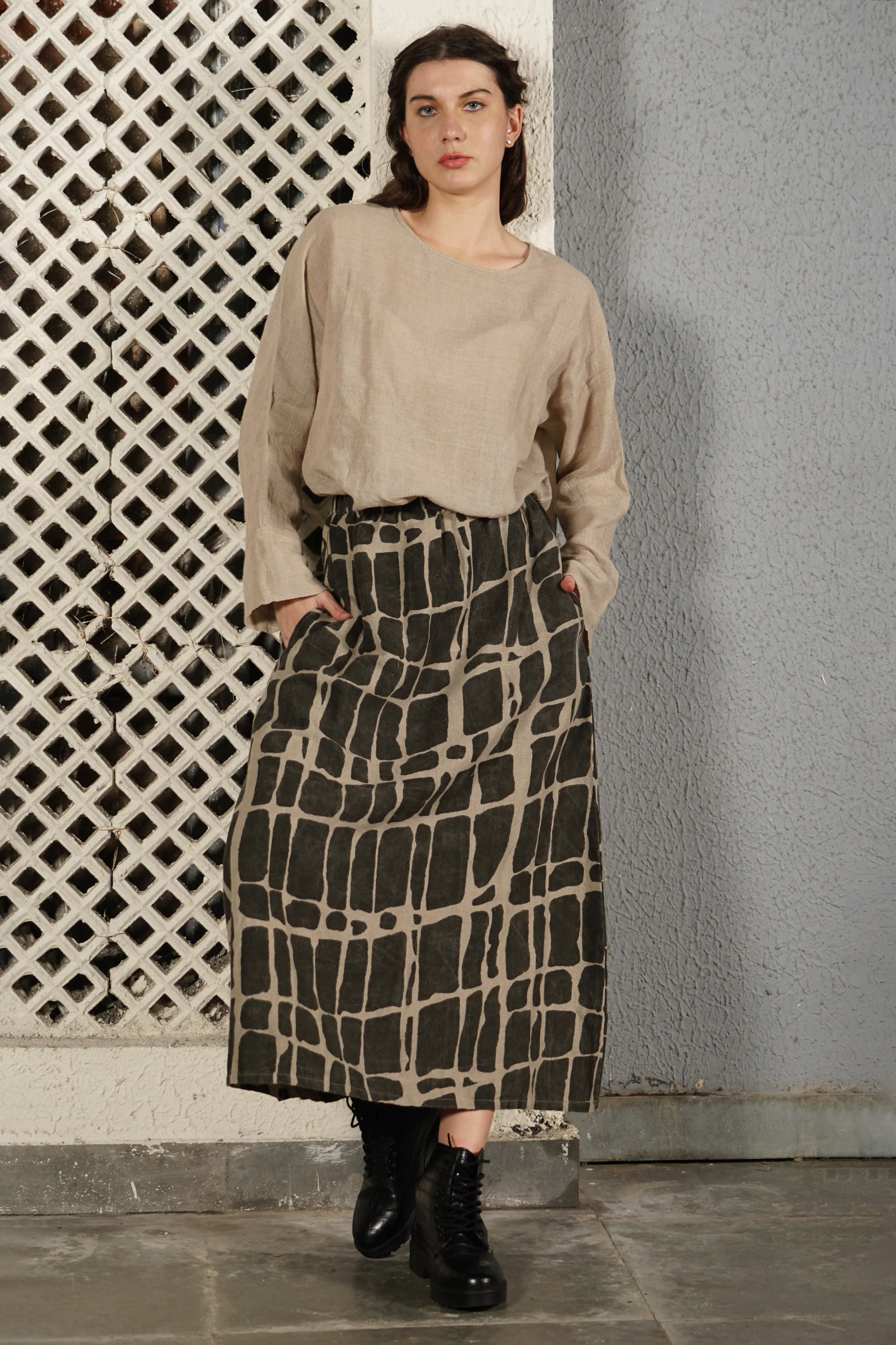 Winston Linen Blend Skirt in Khaki